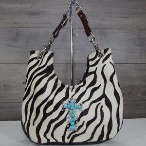 KurtMen Design Hair Leather Cross Stone Handbag Purse Hobo Satchel